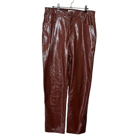 Abercrombie & Fitch Curve Love 90s Straight Pants Brown Leather Women’s Size 32 - Picture 2 of 13